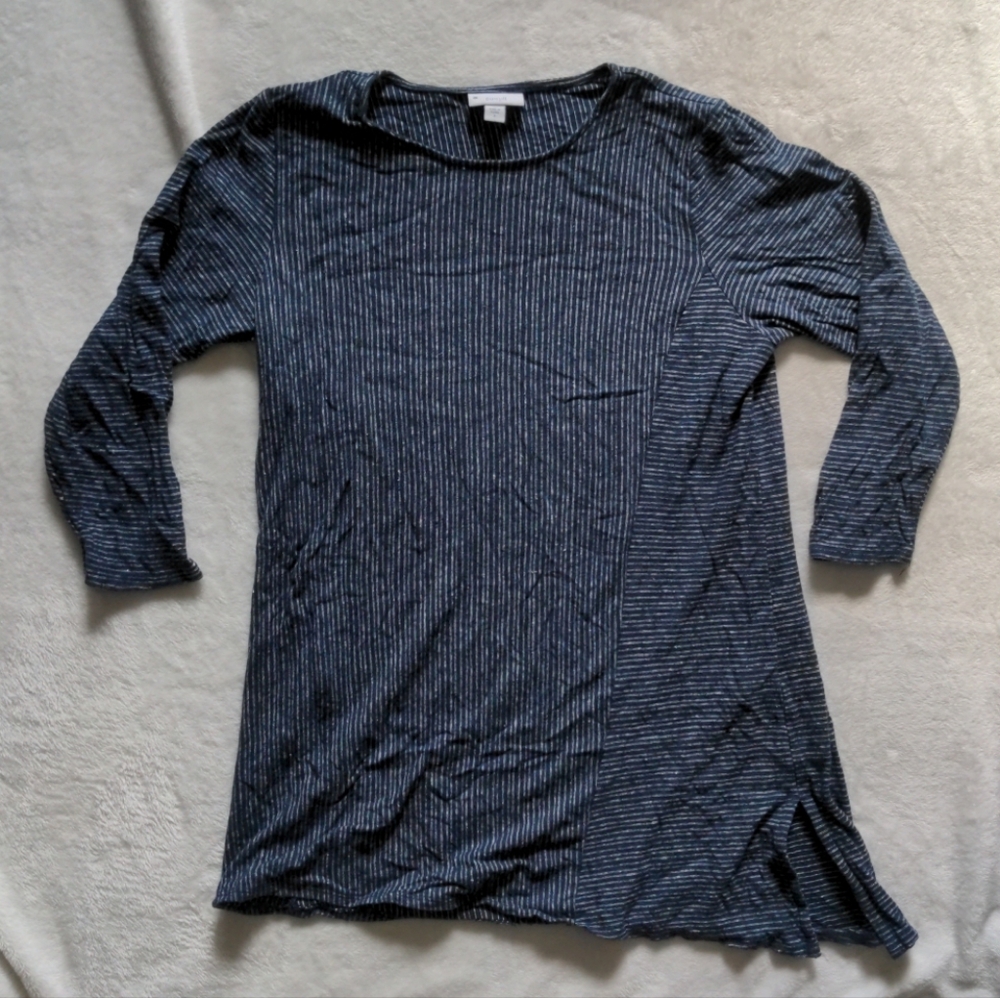 Pure Jill J.Jill Organic Cotton Hemp Navy Blue Stripe Shirt Asymmetric Tunic Sm